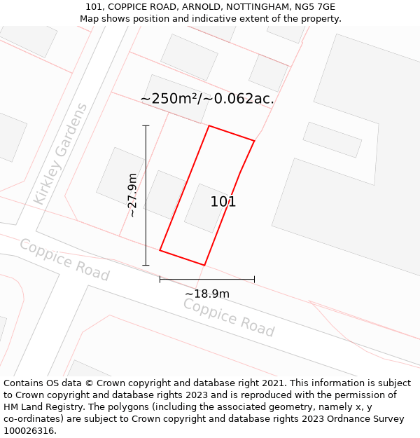 101, COPPICE ROAD, ARNOLD, NOTTINGHAM, NG5 7GE: Plot and title map