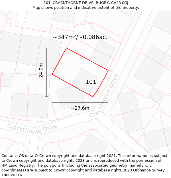 101, CRACKTHORNE DRIVE, RUGBY, CV23 0GJ: Plot and title map