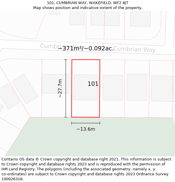 101, CUMBRIAN WAY, WAKEFIELD, WF2 8JT: Plot and title map