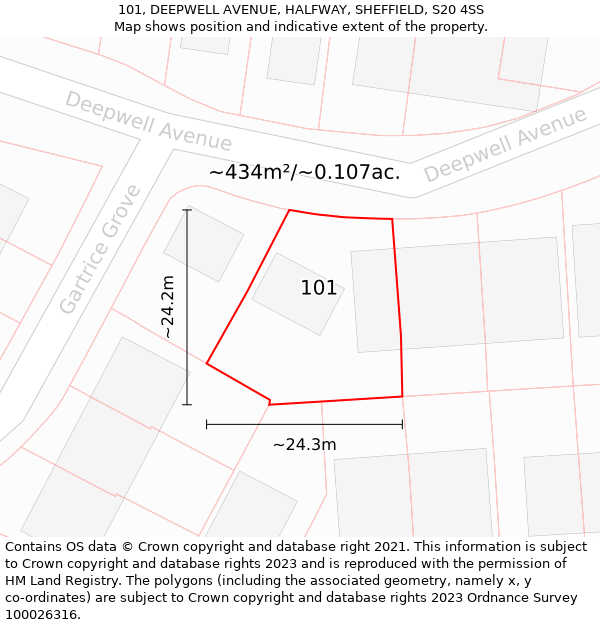 101, DEEPWELL AVENUE, HALFWAY, SHEFFIELD, S20 4SS: Plot and title map
