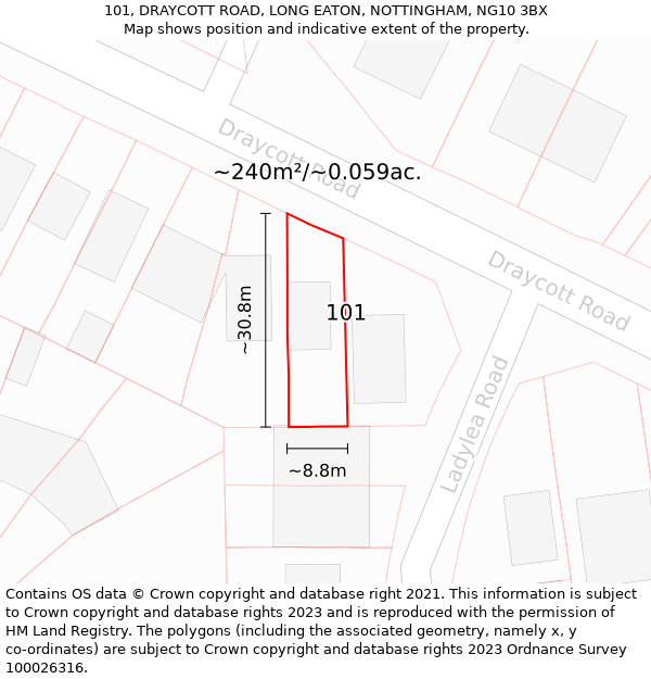 101, DRAYCOTT ROAD, LONG EATON, NOTTINGHAM, NG10 3BX: Plot and title map