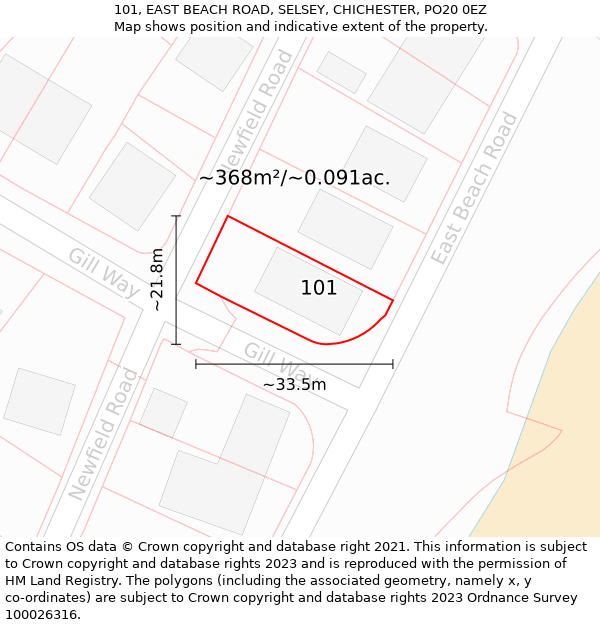 101, EAST BEACH ROAD, SELSEY, CHICHESTER, PO20 0EZ: Plot and title map