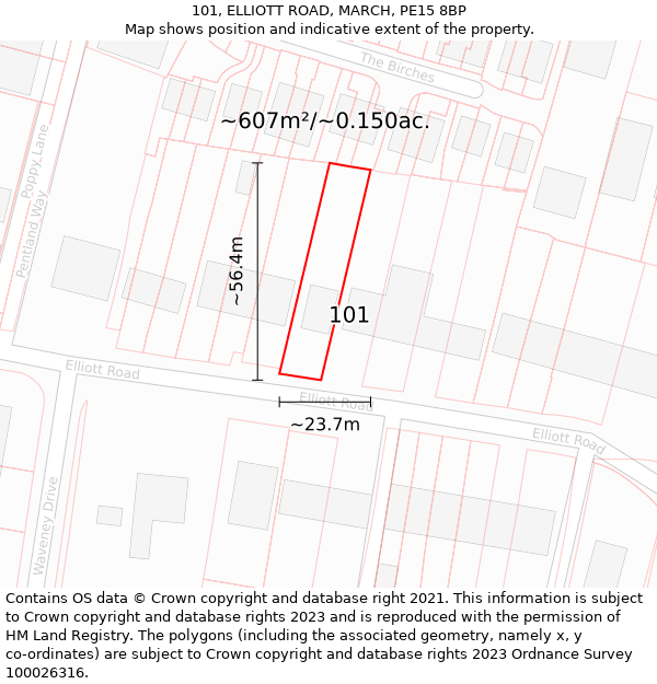 101, ELLIOTT ROAD, MARCH, PE15 8BP: Plot and title map