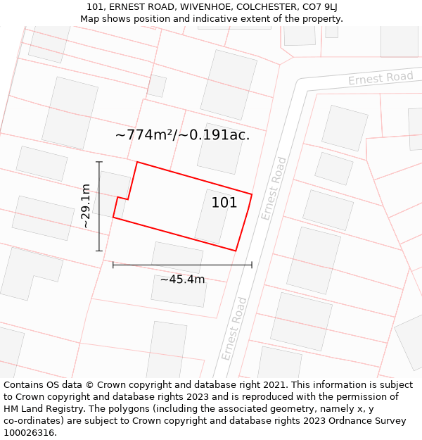 101, ERNEST ROAD, WIVENHOE, COLCHESTER, CO7 9LJ: Plot and title map