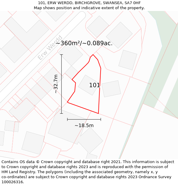 101, ERW WERDD, BIRCHGROVE, SWANSEA, SA7 0HF: Plot and title map