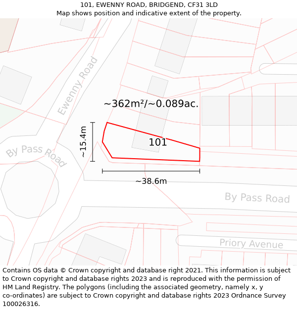 101, EWENNY ROAD, BRIDGEND, CF31 3LD: Plot and title map