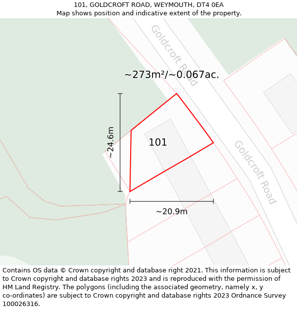 101, GOLDCROFT ROAD, WEYMOUTH, DT4 0EA: Plot and title map