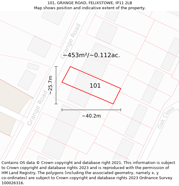 101, GRANGE ROAD, FELIXSTOWE, IP11 2LB: Plot and title map