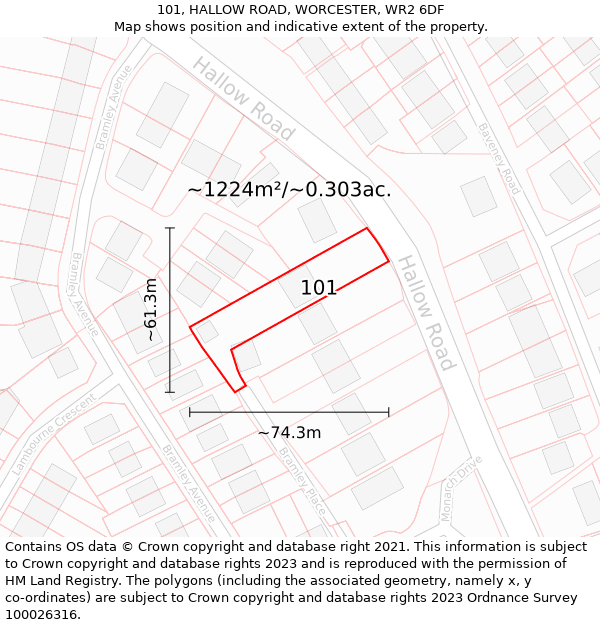 101, HALLOW ROAD, WORCESTER, WR2 6DF: Plot and title map