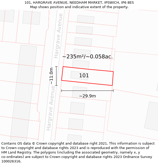 101, HARGRAVE AVENUE, NEEDHAM MARKET, IPSWICH, IP6 8ES: Plot and title map