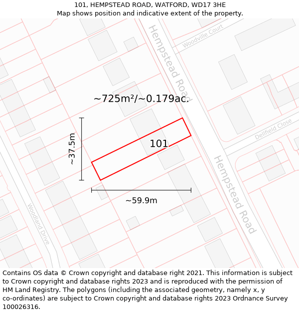 101, HEMPSTEAD ROAD, WATFORD, WD17 3HE: Plot and title map