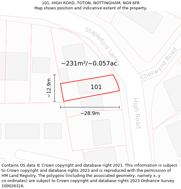 101, HIGH ROAD, TOTON, NOTTINGHAM, NG9 6FR: Plot and title map