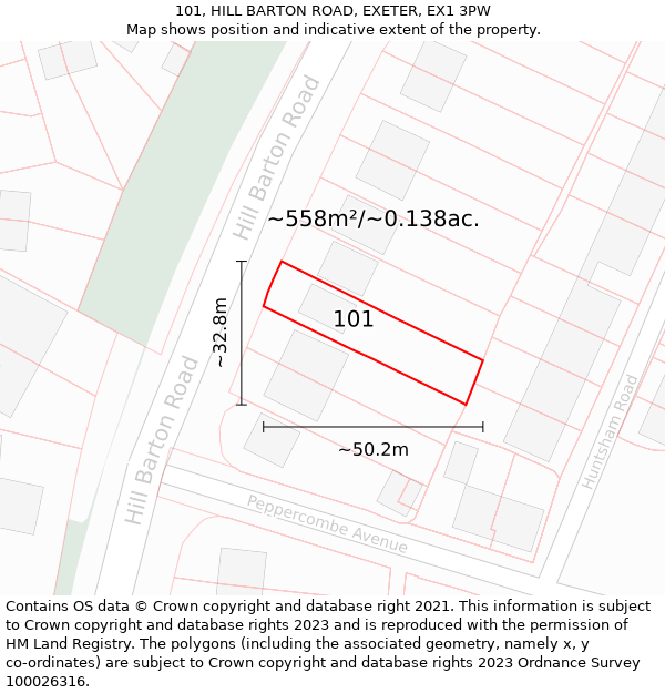 101, HILL BARTON ROAD, EXETER, EX1 3PW: Plot and title map
