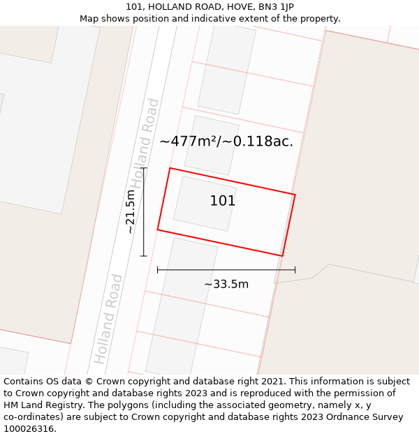 101, HOLLAND ROAD, HOVE, BN3 1JP: Plot and title map