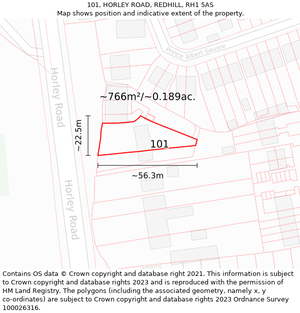101, HORLEY ROAD, REDHILL, RH1 5AS: Plot and title map