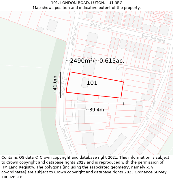101, LONDON ROAD, LUTON, LU1 3RG: Plot and title map