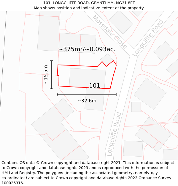 101, LONGCLIFFE ROAD, GRANTHAM, NG31 8EE: Plot and title map