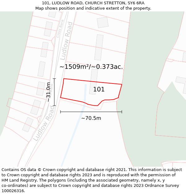 101, LUDLOW ROAD, CHURCH STRETTON, SY6 6RA: Plot and title map