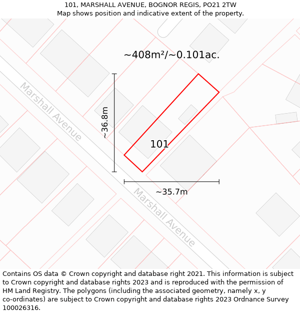 101, MARSHALL AVENUE, BOGNOR REGIS, PO21 2TW: Plot and title map