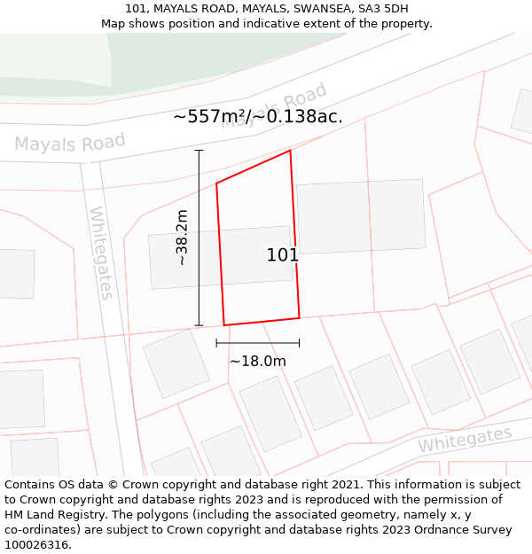 101, MAYALS ROAD, MAYALS, SWANSEA, SA3 5DH: Plot and title map