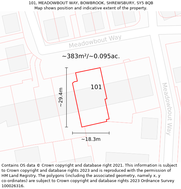 101, MEADOWBOUT WAY, BOWBROOK, SHREWSBURY, SY5 8QB: Plot and title map