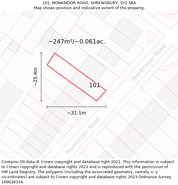 101, MONKMOOR ROAD, SHREWSBURY, SY2 5BA: Plot and title map