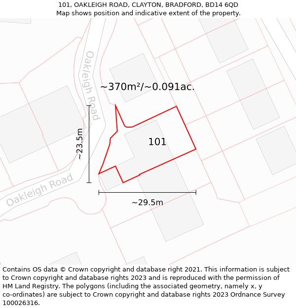 101, OAKLEIGH ROAD, CLAYTON, BRADFORD, BD14 6QD: Plot and title map