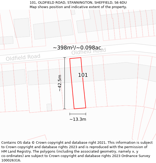 101, OLDFIELD ROAD, STANNINGTON, SHEFFIELD, S6 6DU: Plot and title map