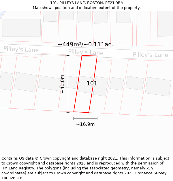 101, PILLEYS LANE, BOSTON, PE21 9RA: Plot and title map