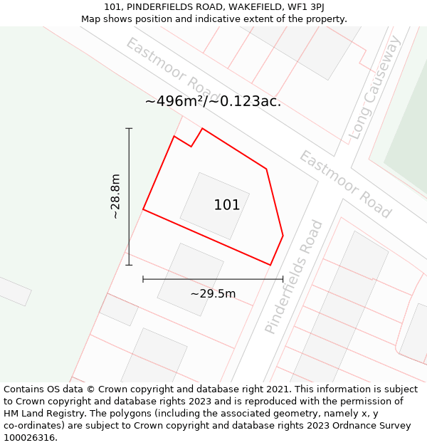 101, PINDERFIELDS ROAD, WAKEFIELD, WF1 3PJ: Plot and title map