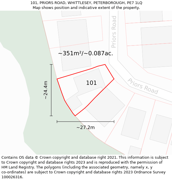 101, PRIORS ROAD, WHITTLESEY, PETERBOROUGH, PE7 1LQ: Plot and title map