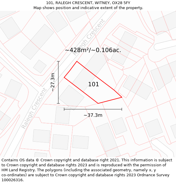 101, RALEGH CRESCENT, WITNEY, OX28 5FY: Plot and title map