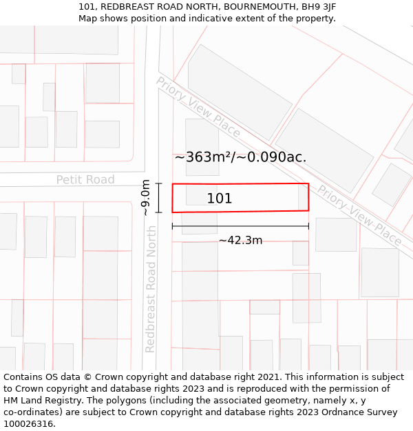 101, REDBREAST ROAD NORTH, BOURNEMOUTH, BH9 3JF: Plot and title map