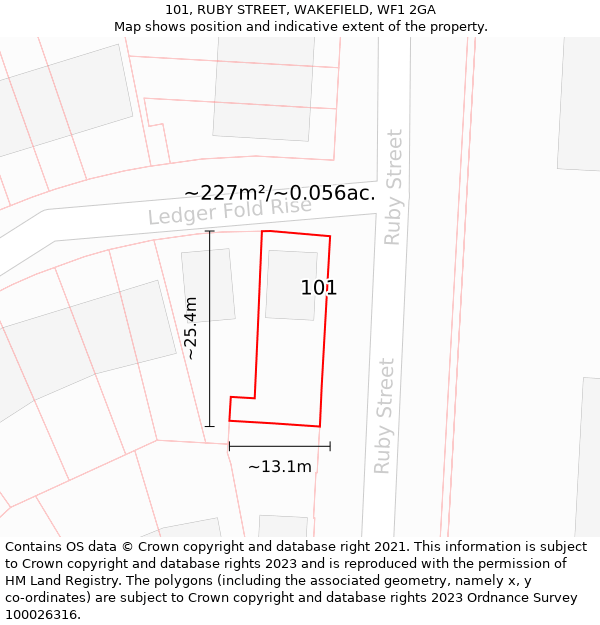 101, RUBY STREET, WAKEFIELD, WF1 2GA: Plot and title map