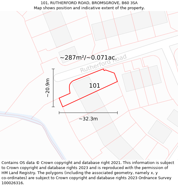 101, RUTHERFORD ROAD, BROMSGROVE, B60 3SA: Plot and title map