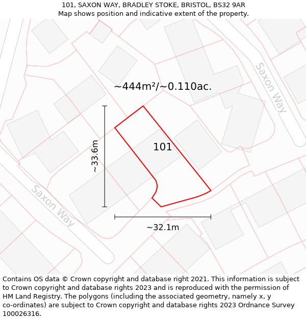 101, SAXON WAY, BRADLEY STOKE, BRISTOL, BS32 9AR: Plot and title map