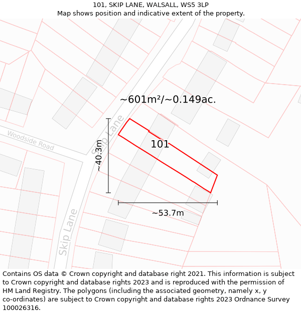 101, SKIP LANE, WALSALL, WS5 3LP: Plot and title map