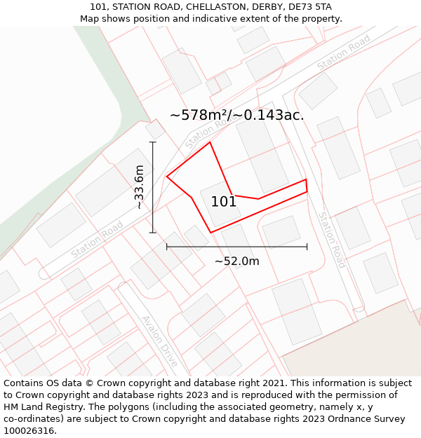 101, STATION ROAD, CHELLASTON, DERBY, DE73 5TA: Plot and title map