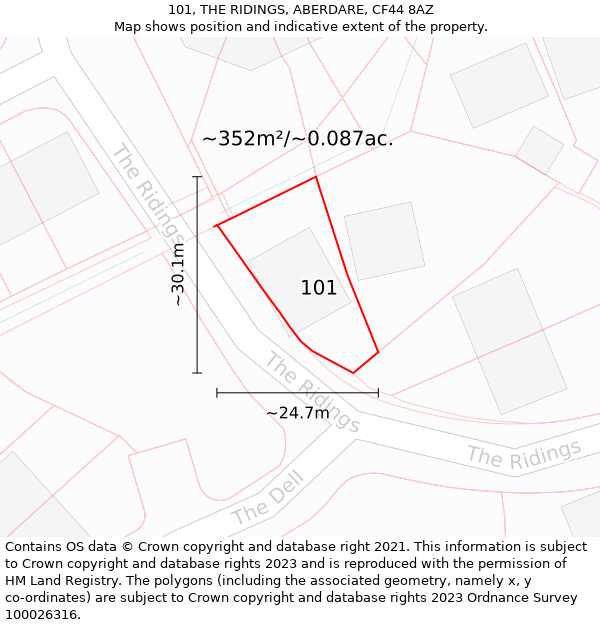 101, THE RIDINGS, ABERDARE, CF44 8AZ: Plot and title map