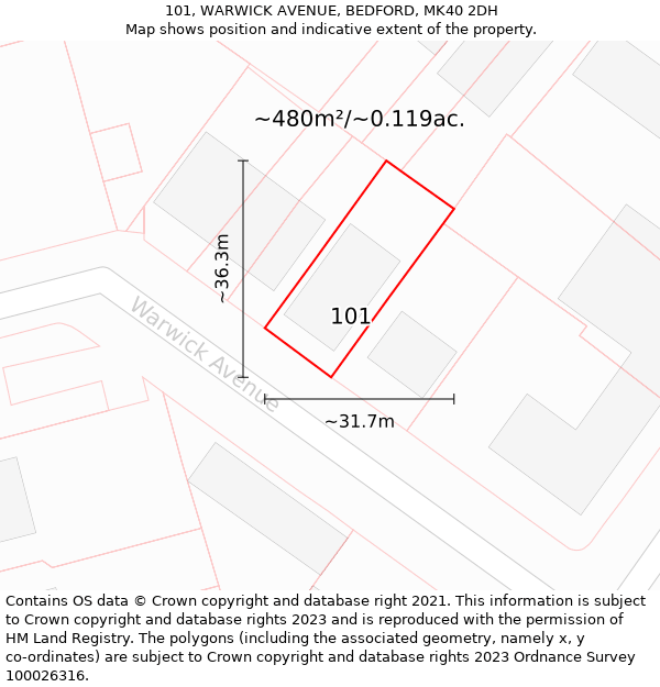 101, WARWICK AVENUE, BEDFORD, MK40 2DH: Plot and title map