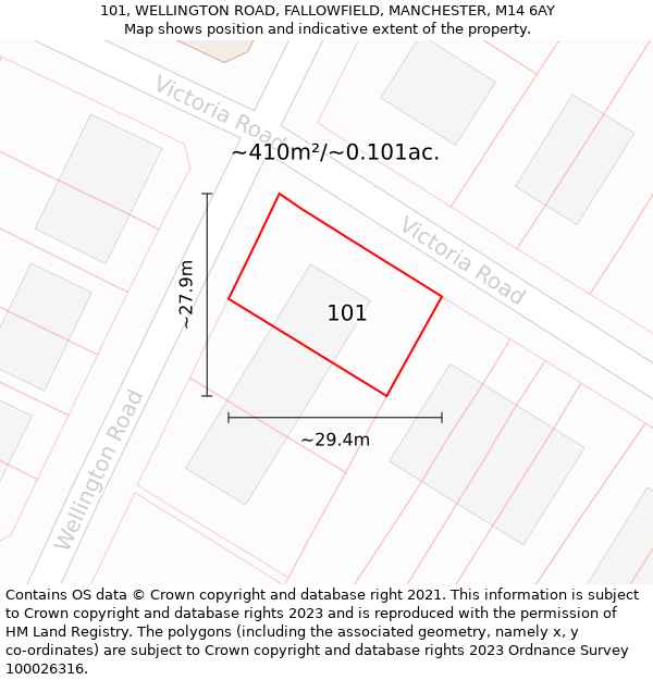 101, WELLINGTON ROAD, FALLOWFIELD, MANCHESTER, M14 6AY: Plot and title map