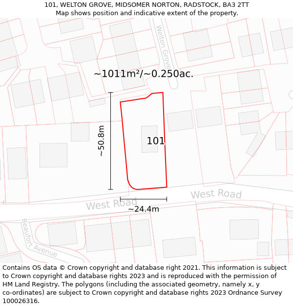 101, WELTON GROVE, MIDSOMER NORTON, RADSTOCK, BA3 2TT: Plot and title map