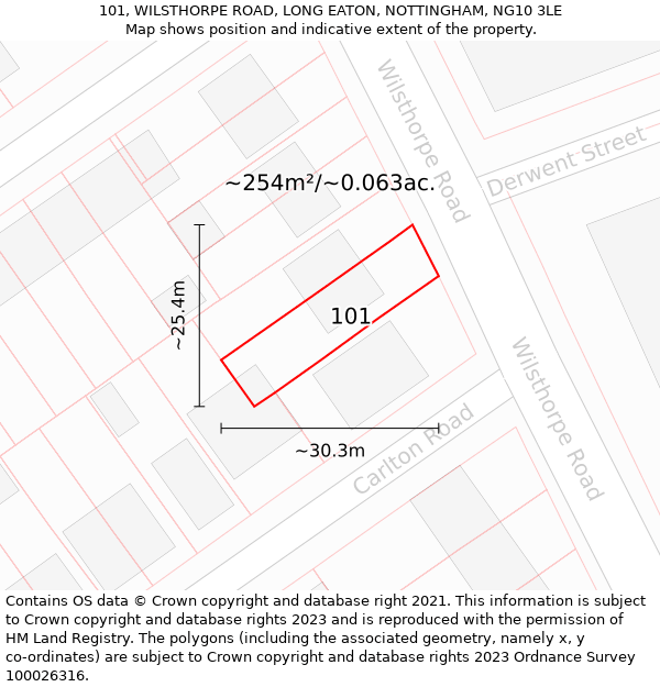 101, WILSTHORPE ROAD, LONG EATON, NOTTINGHAM, NG10 3LE: Plot and title map