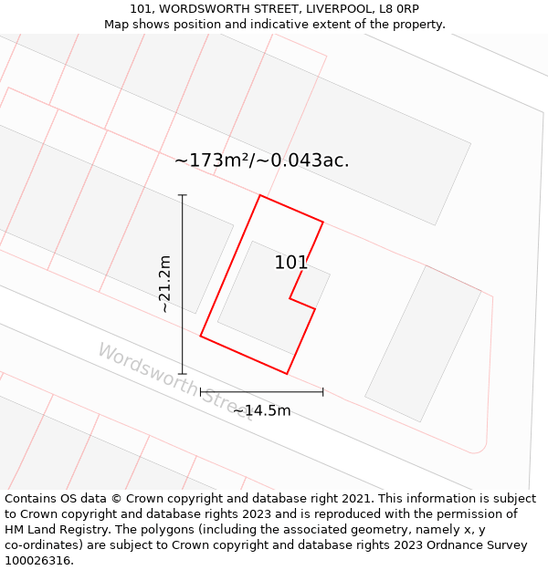 101, WORDSWORTH STREET, LIVERPOOL, L8 0RP: Plot and title map