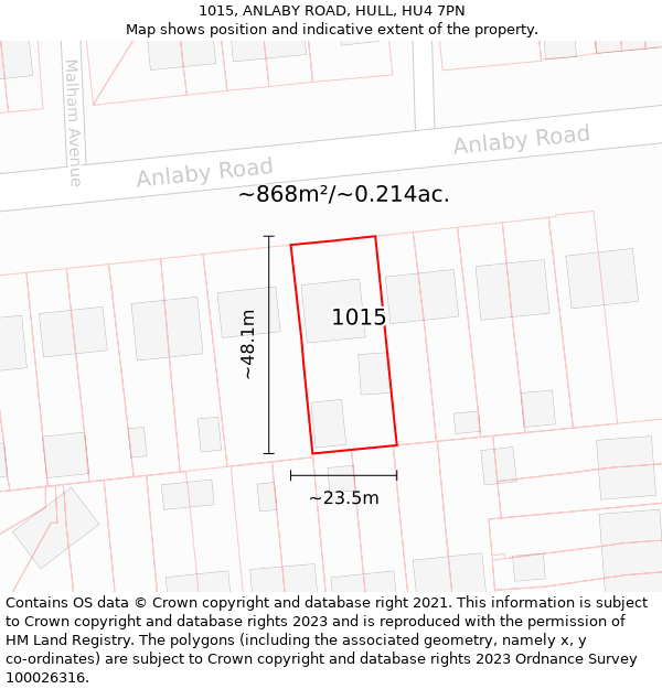 1015, ANLABY ROAD, HULL, HU4 7PN: Plot and title map