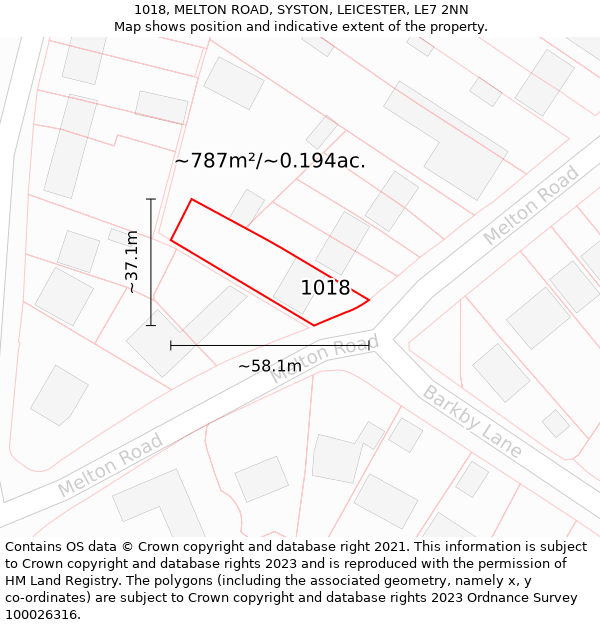 1018, MELTON ROAD, SYSTON, LEICESTER, LE7 2NN: Plot and title map