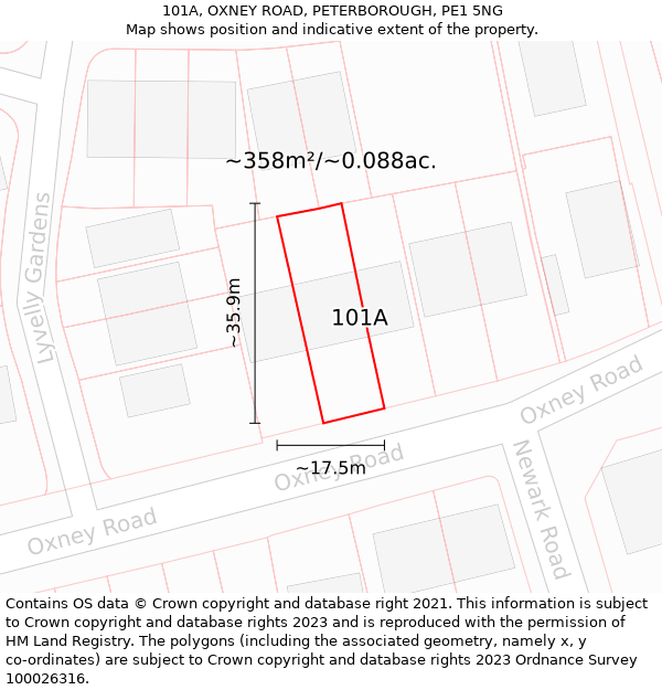 101A, OXNEY ROAD, PETERBOROUGH, PE1 5NG: Plot and title map