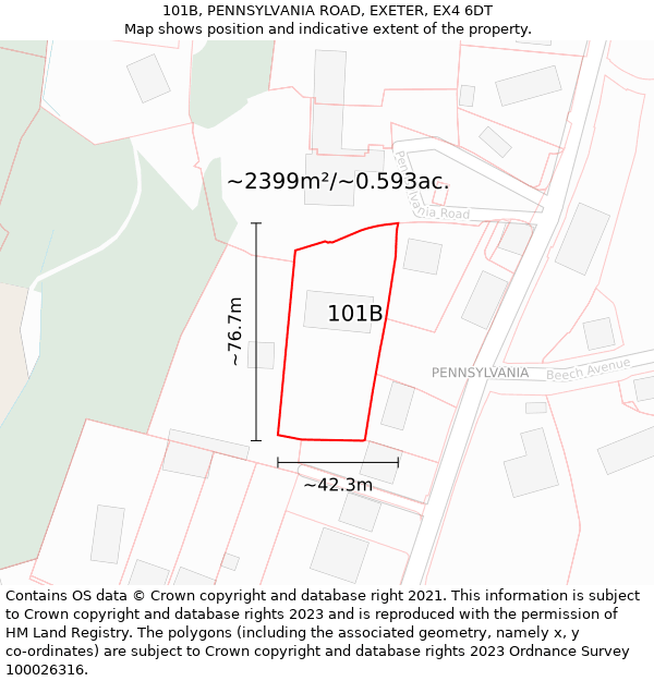 101B, PENNSYLVANIA ROAD, EXETER, EX4 6DT: Plot and title map