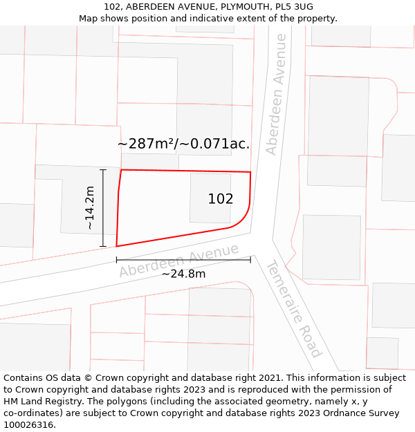 102, ABERDEEN AVENUE, PLYMOUTH, PL5 3UG: Plot and title map