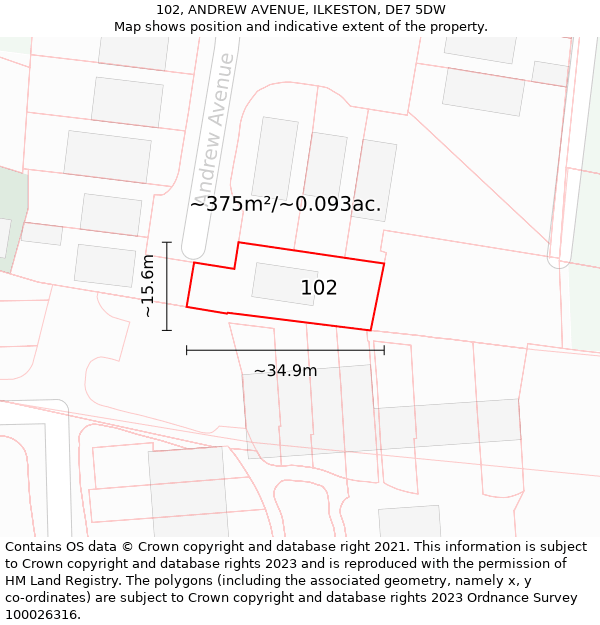 102, ANDREW AVENUE, ILKESTON, DE7 5DW: Plot and title map